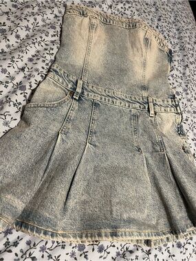 Zara Strapless Denim Mini Dress - Light Blue